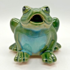 Greenbrier ceramic "speaking" frog like new blue green