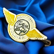 WWII Curtiss-Wright Production Soldier Lapel Pin WW2 Home Front Aviation Factory