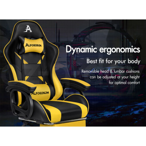 ALFORDSON Gaming Office Chair Massage Racing Computer Seat Footrest Leather - Picture 2 of 12