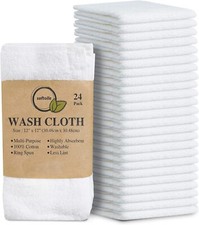 24 Pack White Cotton Washcloths Hotel Quality Soft Durable Multiuse Towels