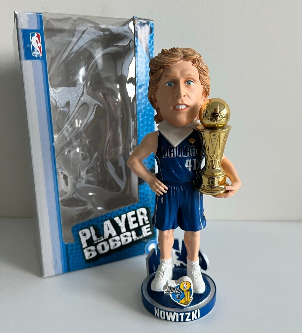 Dirk Nowitzki with the 2011 NBA Championship & MVP Trophies Game 6 of the 2011  NBA Finals Sports Photo 