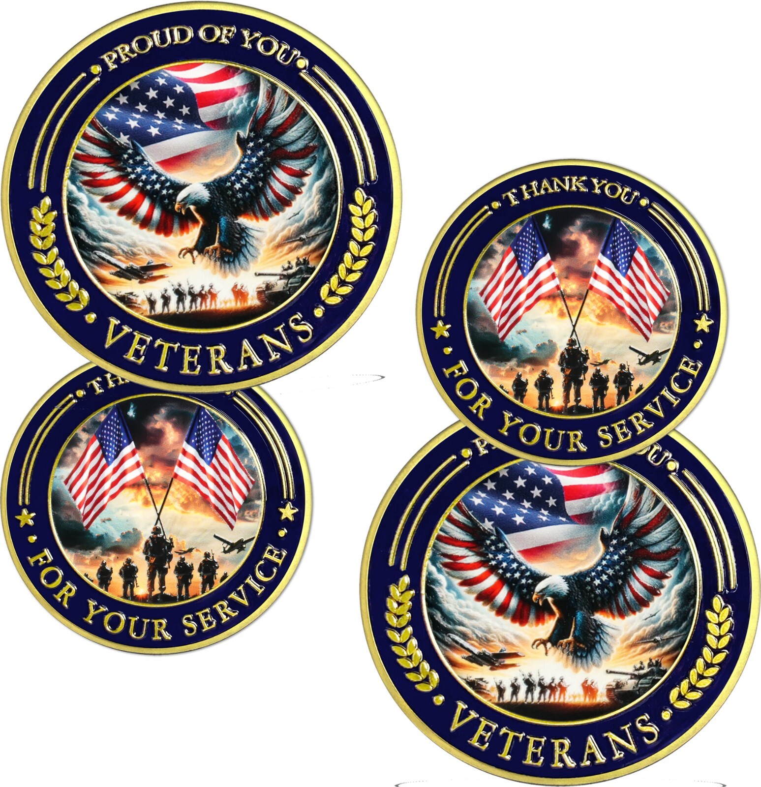 2pcs Thank You for Your Service Military Appreciation Veteran Challenge Coins