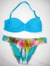 Sunseeker Coral Tropics Womens Bikini Swimsuit Size 4 XS Push Up Top Blue Multi