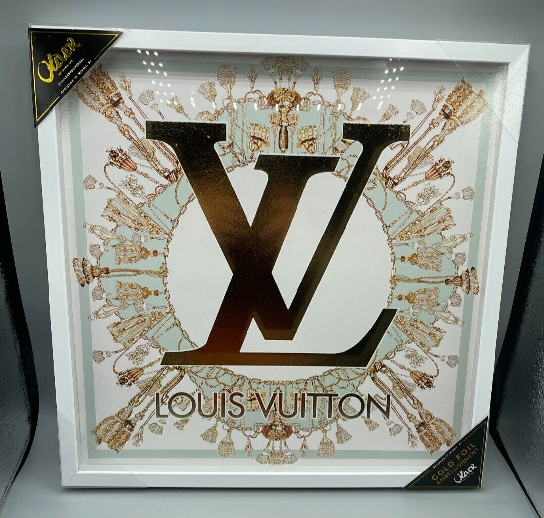 Oliver Gal Louis Vuitton LV Monogram Canvas Fashion Wall Art 16”x16” gold foil