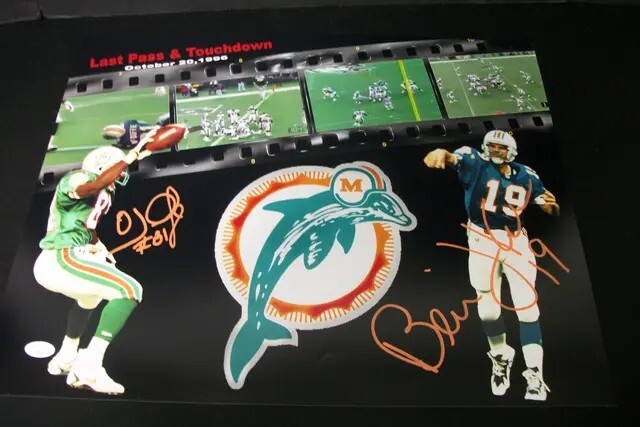 Bernie Kosar Autographed Signed Miami Dolphins & OJ MCDUFFIE 16x20 Photo JSA COA 