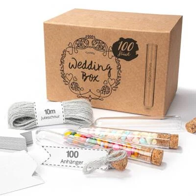 Tuuters 100 Kunststoff Reagenzglas mit Korken, Juteschnur, Etikett Reagenzgläser