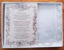 Mother Mom Hankie Handkerchief Wedding Poem Gift Keepsake Favor Son Groom BH114