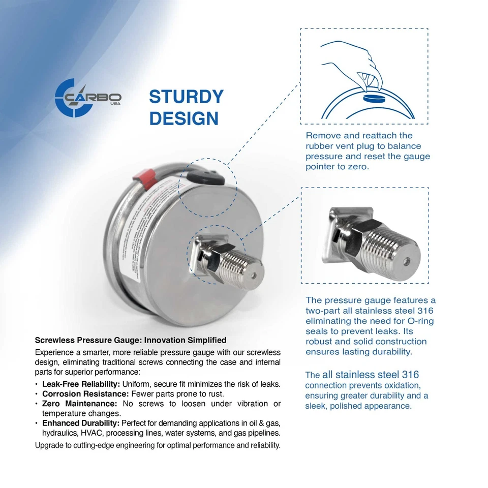 2-1/2" Pressure Gauge, ALL STAINLESS STEEL, Liquid Filled, Back Mnt, 1500 Psi - Image 3 of 4