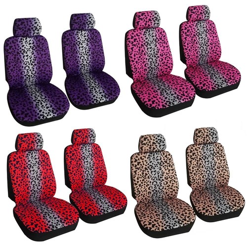 Universal Leopard Print Car Seat Covers Cushion Protector Front Pair