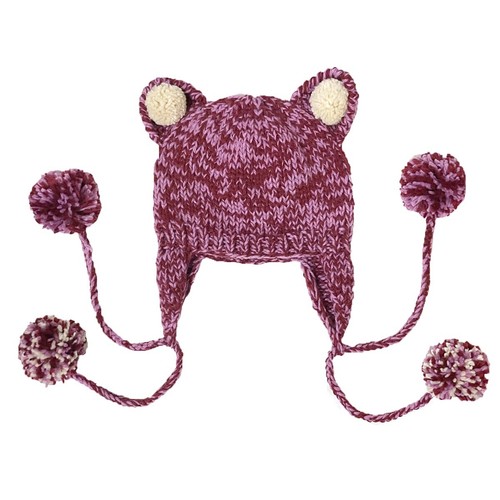 BomHCS Purple Pompom Cat Ear Crochet Beanie Earflap Pendant Women Cap Hats - Picture 7 of 8