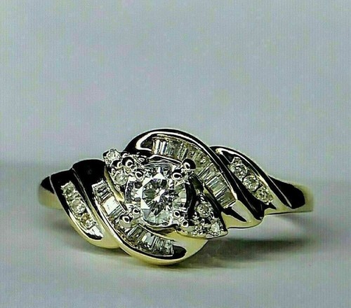 2Ct Round Cut Lab Created Diamond Engagement Ring 14K Yellow Gold Plated Silver