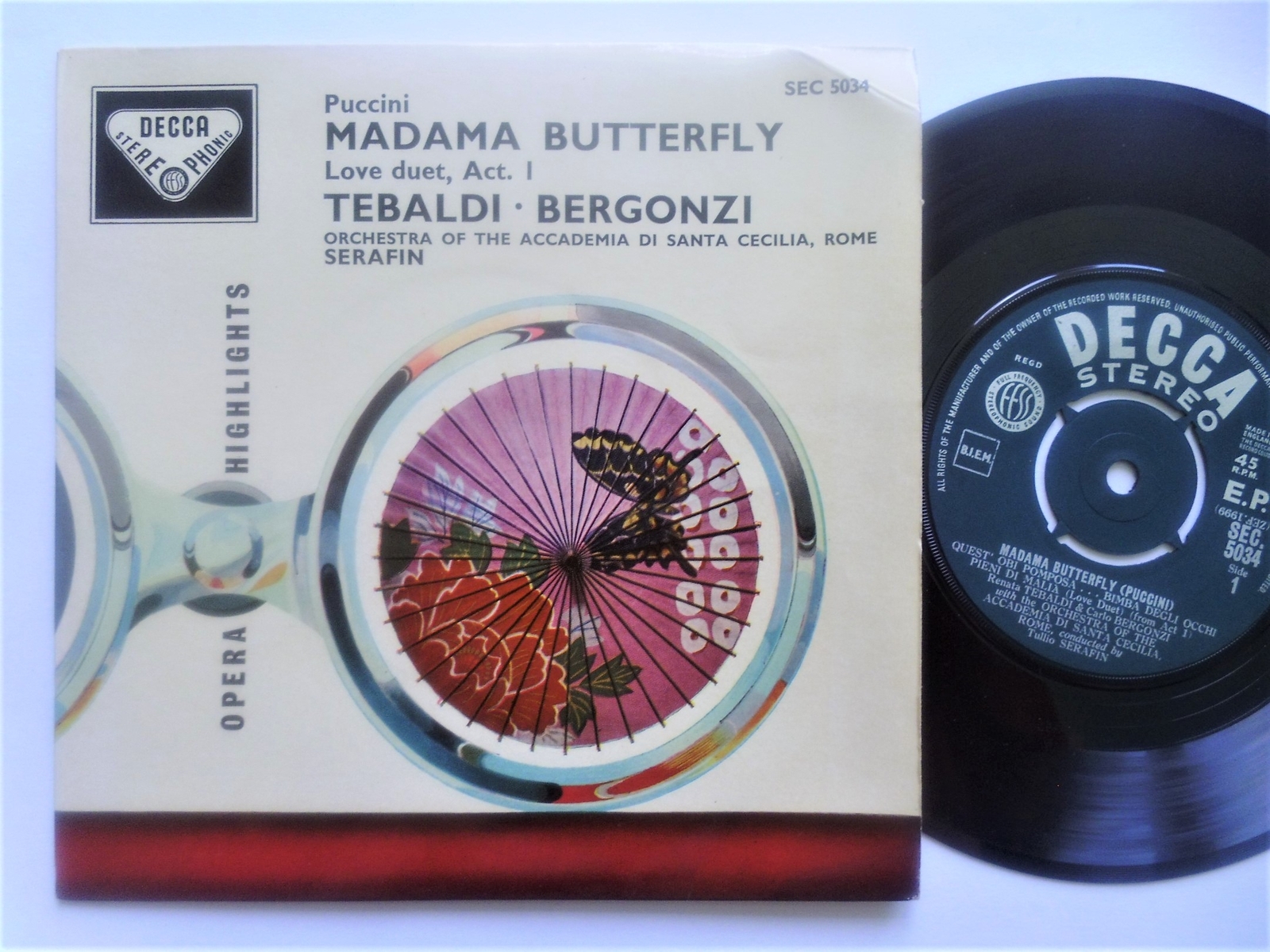 Tullio Serafin Madama Butterfly EP Decca SEC5034 EX/VG 1959 picture sleeve has a