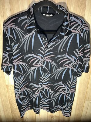 Travis Mathew Buzz Words Golf Polo Black Floral 1MY108 Mens Size L