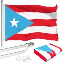 G128 Combo: 6 Ft Silver Flagpole Puerto Rico Light Blue Flag 3x5 Printed Poly