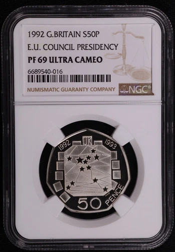 1992 Great Britain E.U. COUNCIL PRESIDENCY 50 Pence NGC PF 69 UC