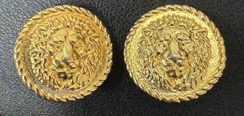 Vintage Gold Tone Signed Gianni Versace Lion Clip On Earrings 1.2" Excellent