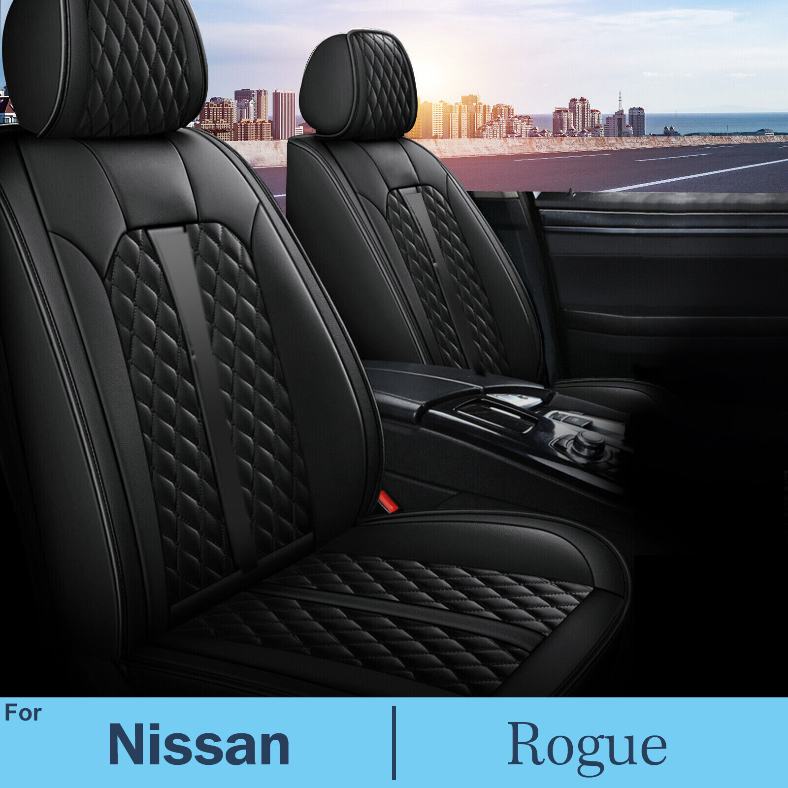 Full Set PU Leather Car Seat Cover Cushion Pad For Nissan Rogue 2010-2024 Black