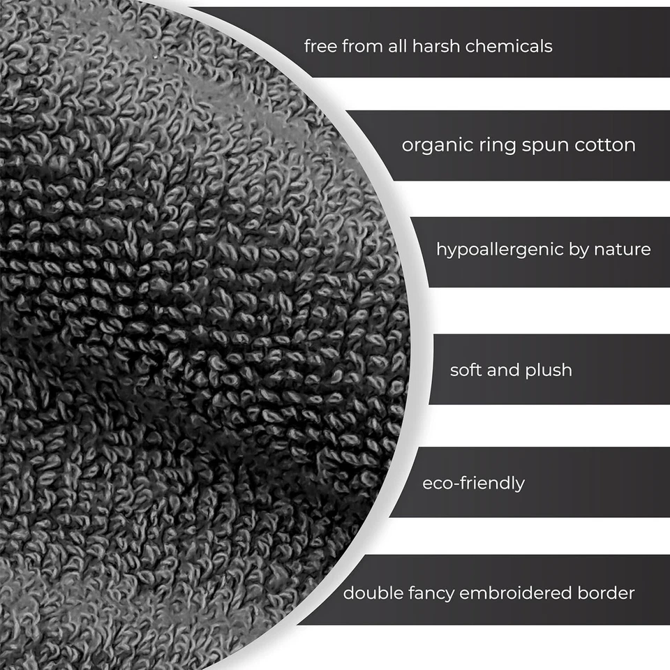 JUEGO DE TOALLAS GRIS PROFUNDO 8 PIEZAS SUAVE MULLIDO ABSORBENTE 100% ALGODÓN GREATWESTERNTEX Foto 3 de 4