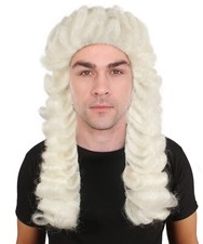 Men Colonial Judge Curly Long White Wig HM-959