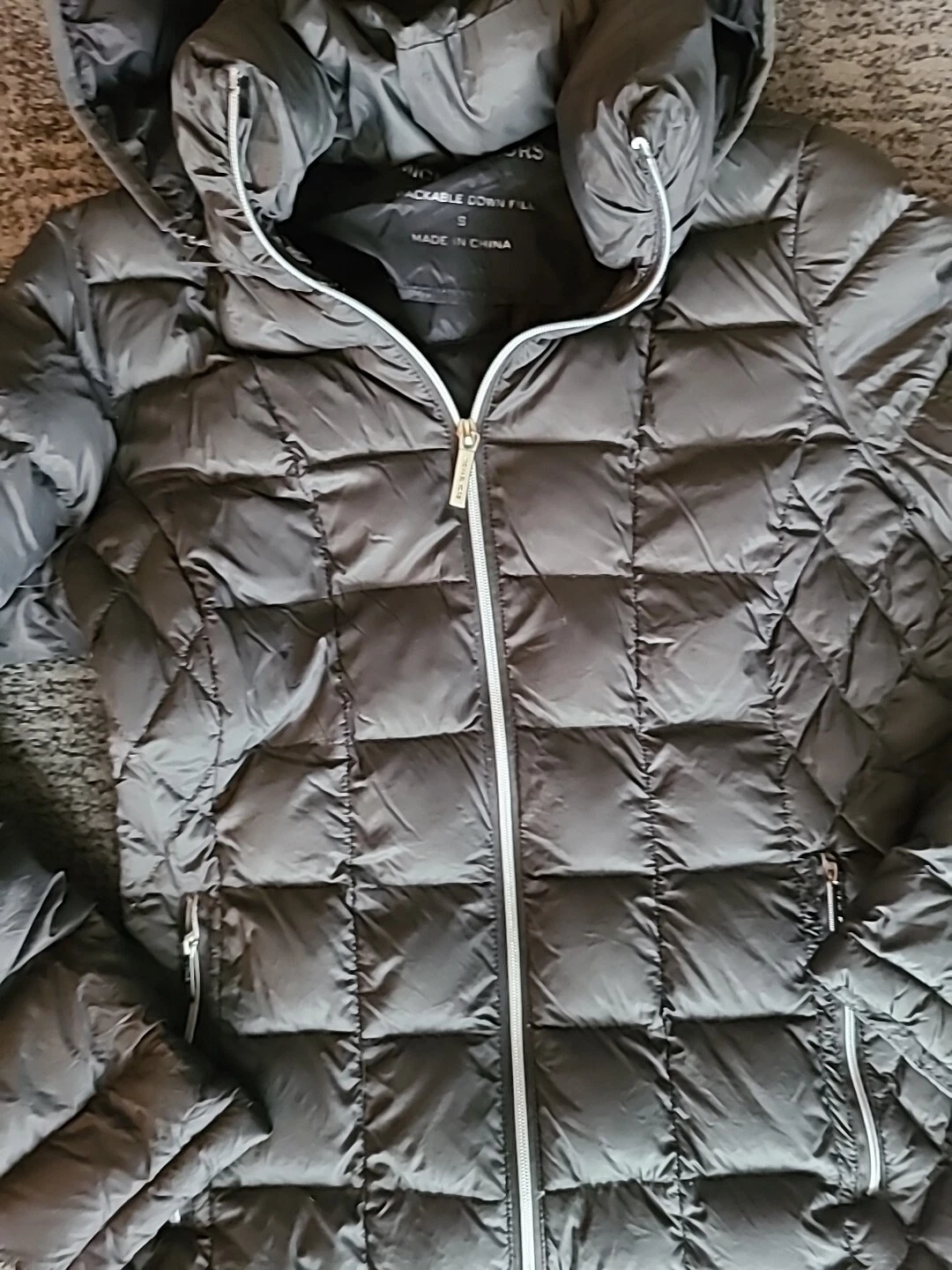 Giacca Michael Kors grigia donna taglia S imbottita imbottitura piumino zip intera con cappuccio