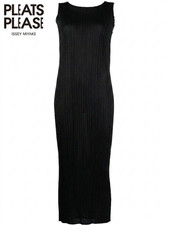 Pleats Please Issey Miyake Maxi Dress Black Authentic Women's
