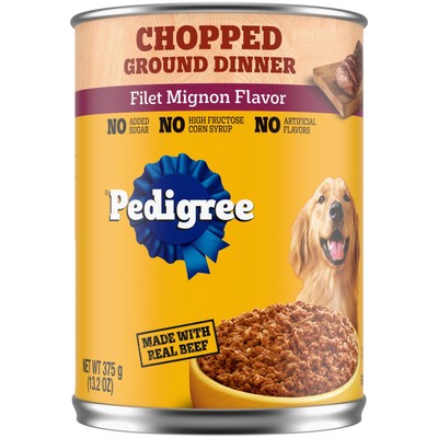 PEDIGREE CHOPPED GROUND DINNER Adult Canned Soft Wet Dog Food, Filet Mignon
