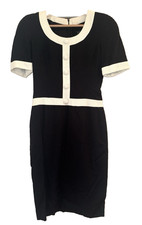Vtg CAROLINA HERRERA DRESS Sz 6 Colorblock Linen Black White Shoulder Pads Lined