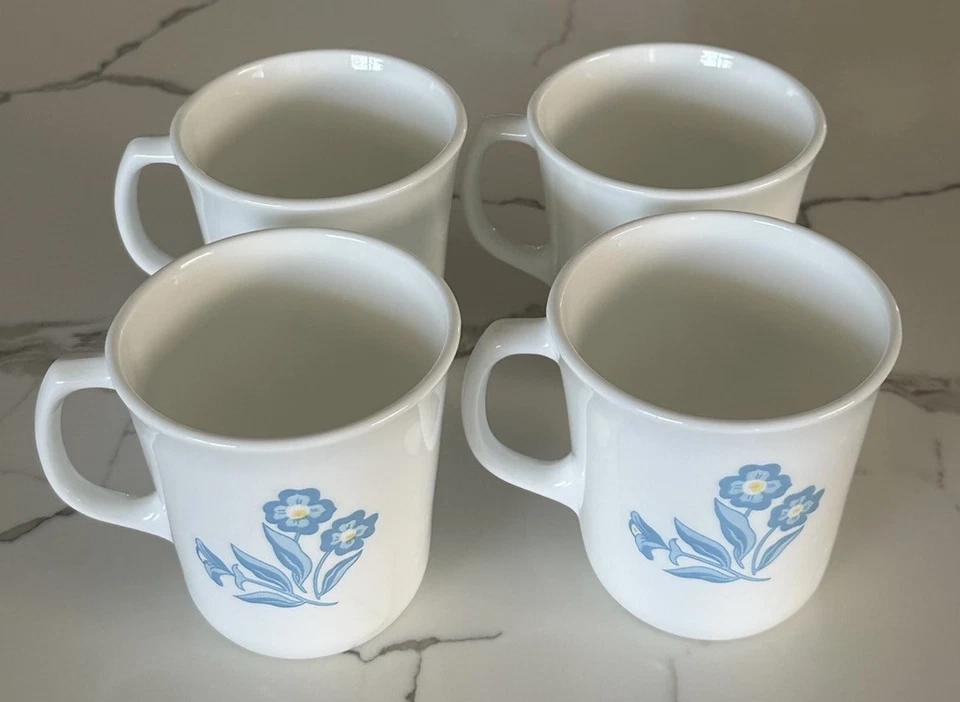 Vintage Corning Ware Blue Cornflower Milk Glass Coffee Mugs Set of 4 USA - image 3 of 4