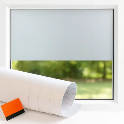 Frosted Glass Film Privacy Window Film Self Adhesive Vinyl Grid Backing Squeegee - Image 1 of 4