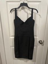 Black Stretch Mini Bodycon Dress Sz Medium Full Zip Back Little Black Dress NYE