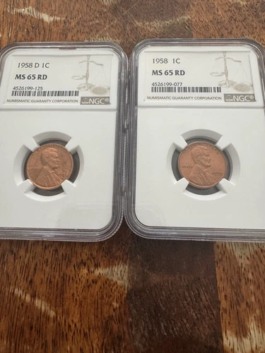 1958-P & D Lincoln Wheat Cent - NGC MS 65 RD - Brilliant Luster