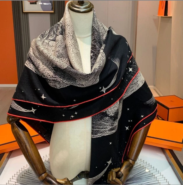 70% Cashmere 30% Silk Shawl 53'' Scarf Neckerchief starry sky Print Bandanna