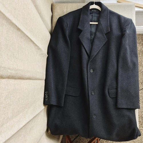 Vintage 90s Stafford Mens 100% Wool Overcoat Size 50L Charcoal Single-Breasted image 3