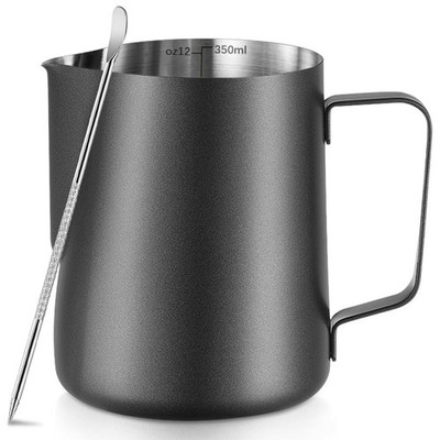 Frothing Milk Pitcher, 12 oz/350 ml Stainless Steel 11.8 Ounces, Black