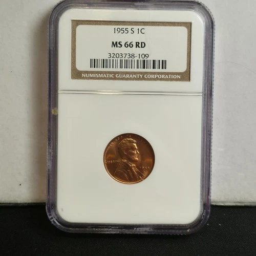 BU RED GEM 1955-s Lincoln Wheat Penny Cent NGC MS66RD