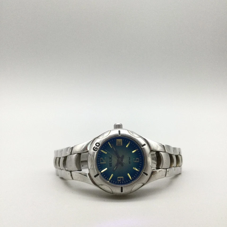 Reloj Relic Mujer 25mm Acero Inoxidable Ombre Esfera Azul Fecha Batería Nueva 7" Foto 4 de 4