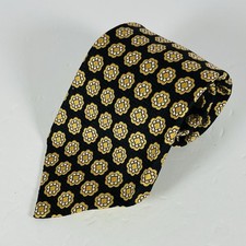 Vintage Wemlon By Wembley Neck Tie Black W/Yellow Flowers Geometric Retro 4 1/8  