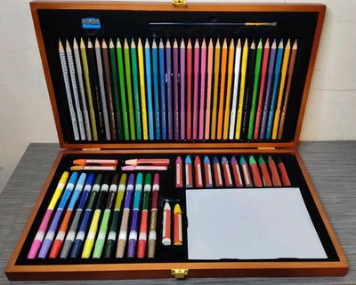 Faber-Castell Artist's Color Pencils, Oil Pastels, Markers In Wood Box Complete 