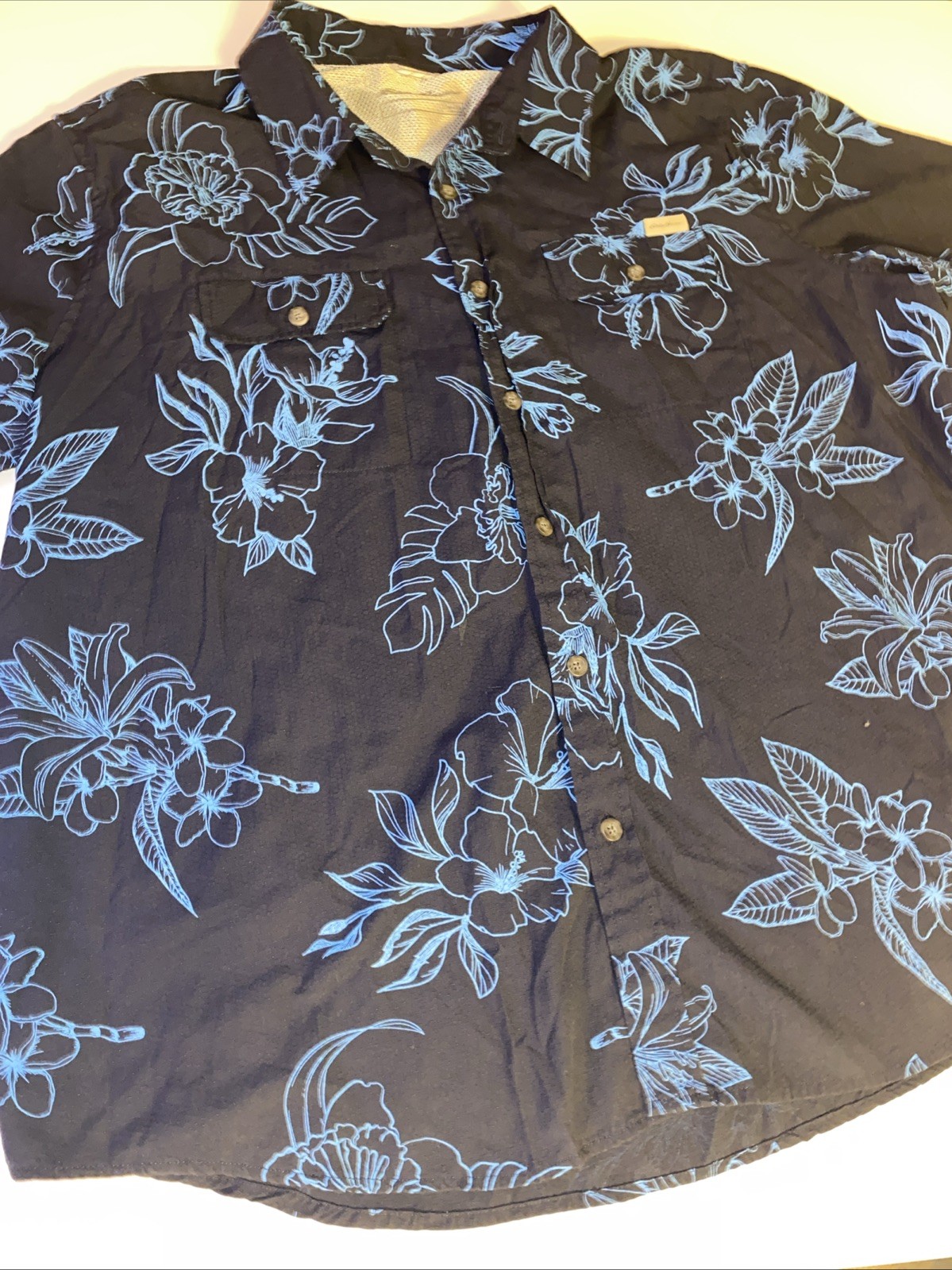 Eddie Bauer Men's 2XL Blue Hawaiian Shirt Short Sleeve Cotton Casual Button Up