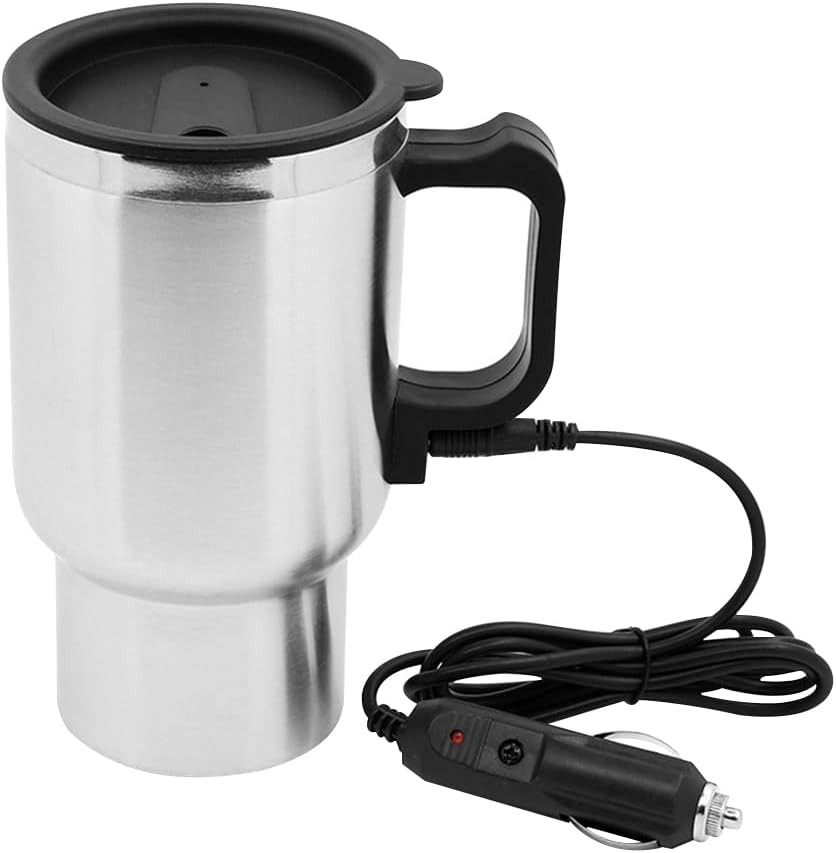 Tazza Elettrica Auto 12V 450ml - Design Inox Riscaldamento Rapido