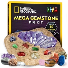 NATIONAL GEOGRAPHIC Mega Gemstone Dig Kit Dig Up 15 Real Gemstones and Crys...