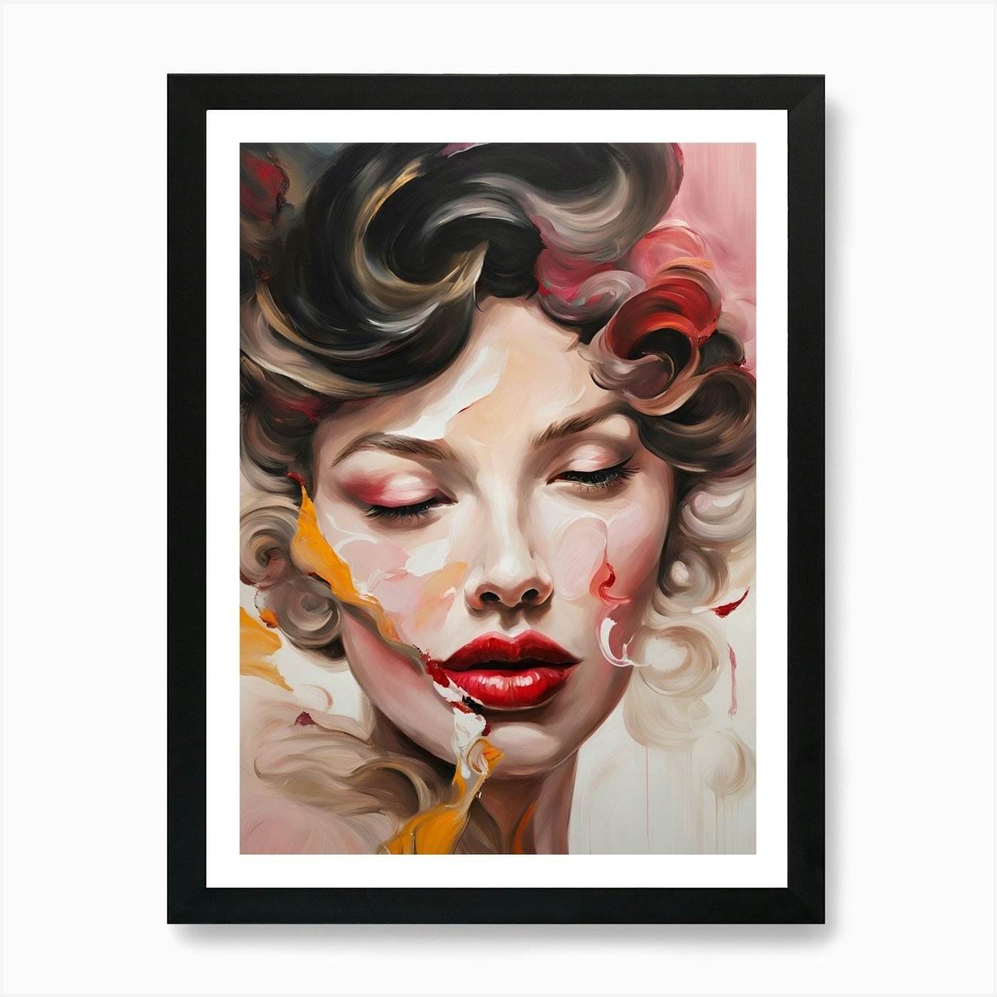 Abstract Woman With Red Lips Art Pr Framed Wall Art Poster Canvas Print Picture