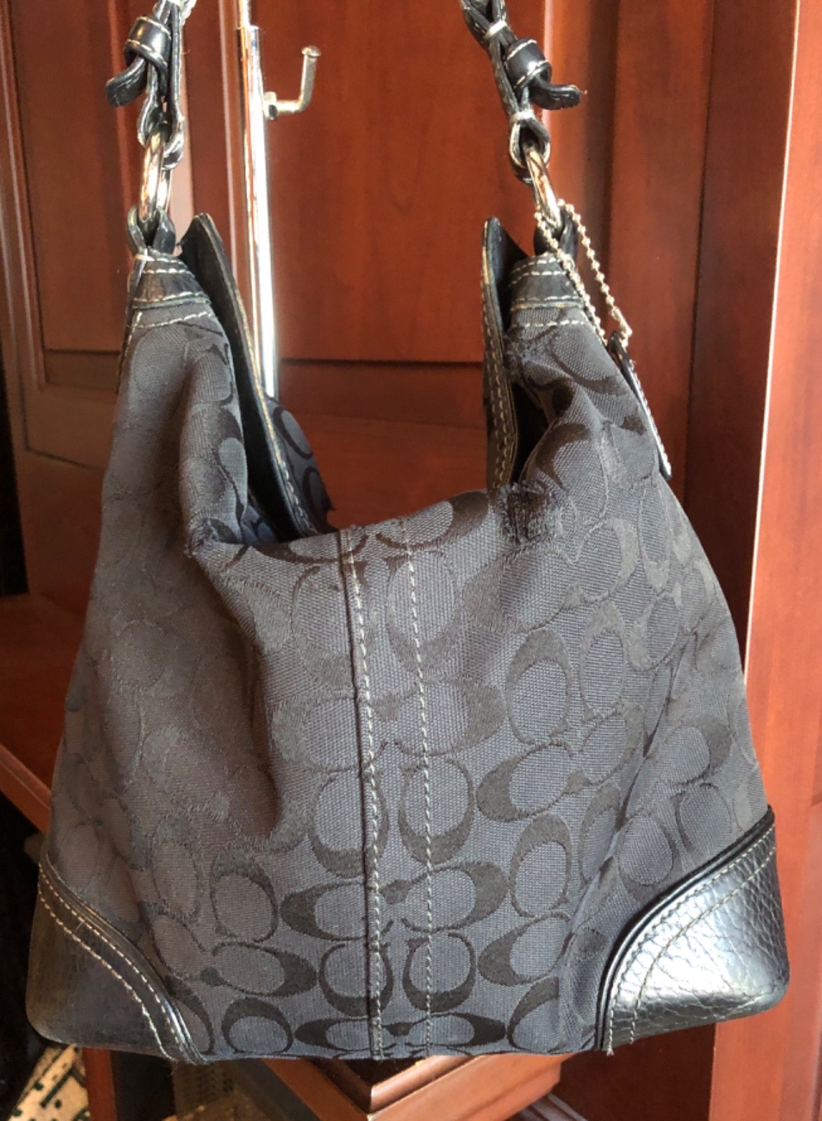 Coach Chelsea Signature Hobo Bag Black Jacquard Leath… - Gem
