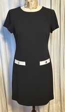 Tommy Hilfiger Womens Blk /white S Sleeve Knee L Dress Sz 6 Pre-owned 