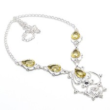 Lemon Quartz Gemstone Handmade 925 Sterling Silver Jewelry Necklace Size 18"