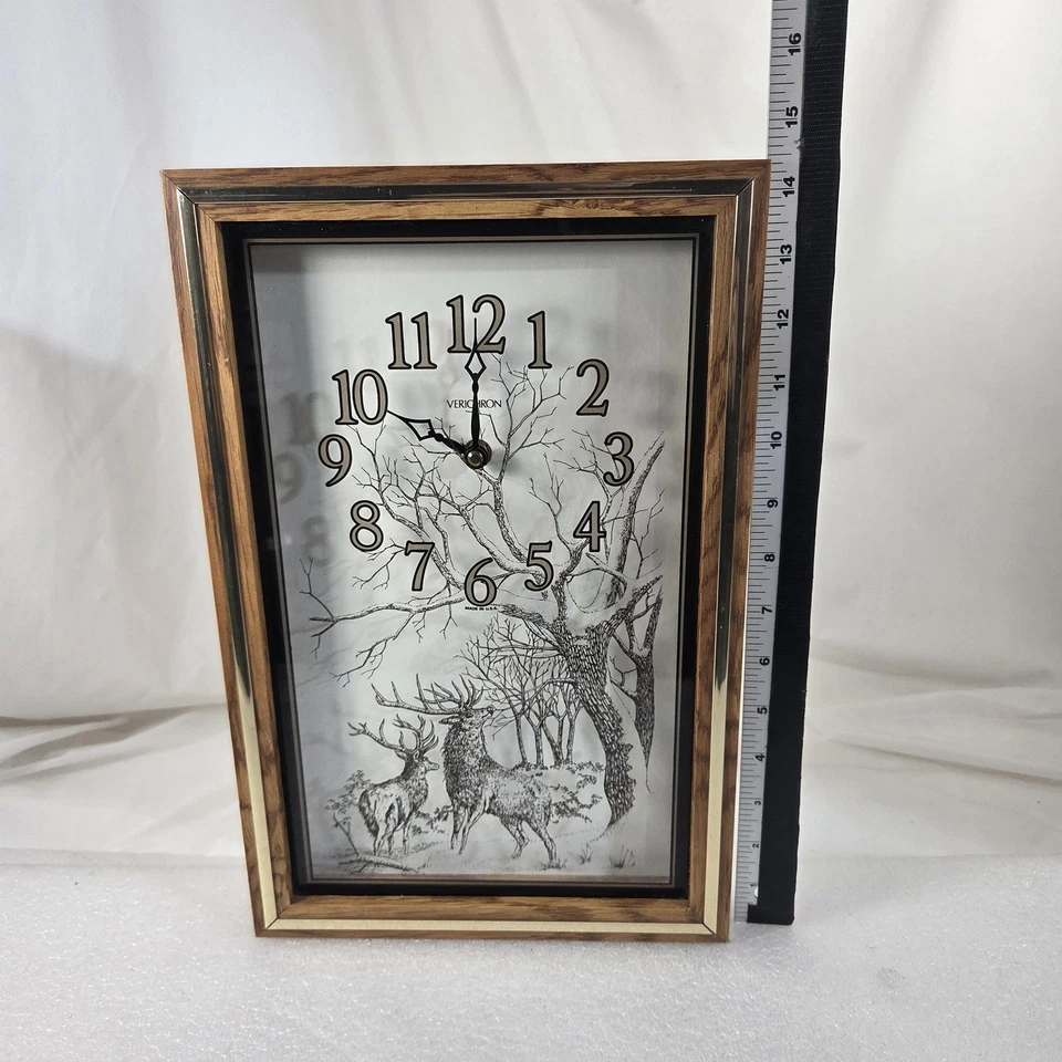 Verichron Wall Clock Quartz Deer Wildlife Takane Framed Wood Glass Made in USA - Image 2 of 4