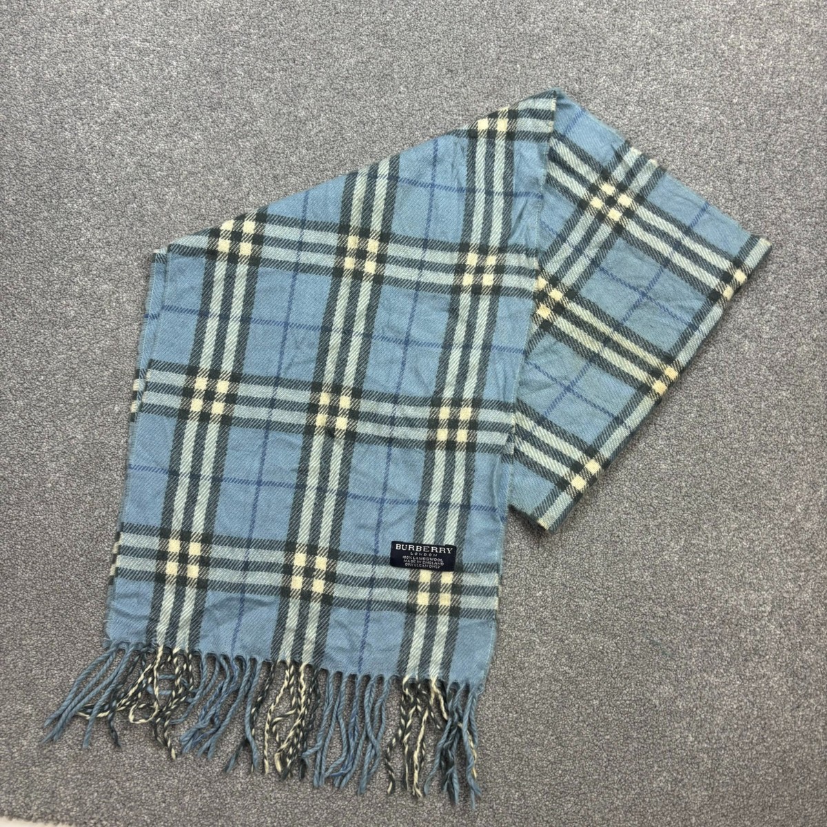 Burberry London Scarf 54x12 Inches Blue Nova Check 100% Lambswool