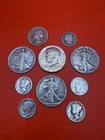 Silver Coin Lot Walking Liberties, Kennedy Half, Mercury Dimes Junk $2.75 Face