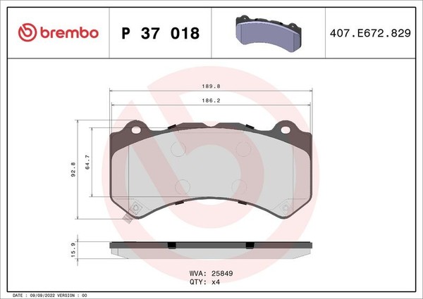 Brembo Bremsbelagsatz, Scheibenbremse P 37 018 FüR Nissan Jeep Dodge-image