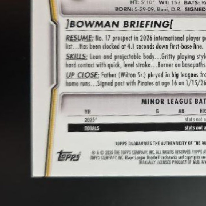 2026 Bowman Chrome Wilton Guerrero Jr. #CPA-WG Auto Refractor /499 1st Prospect view 8